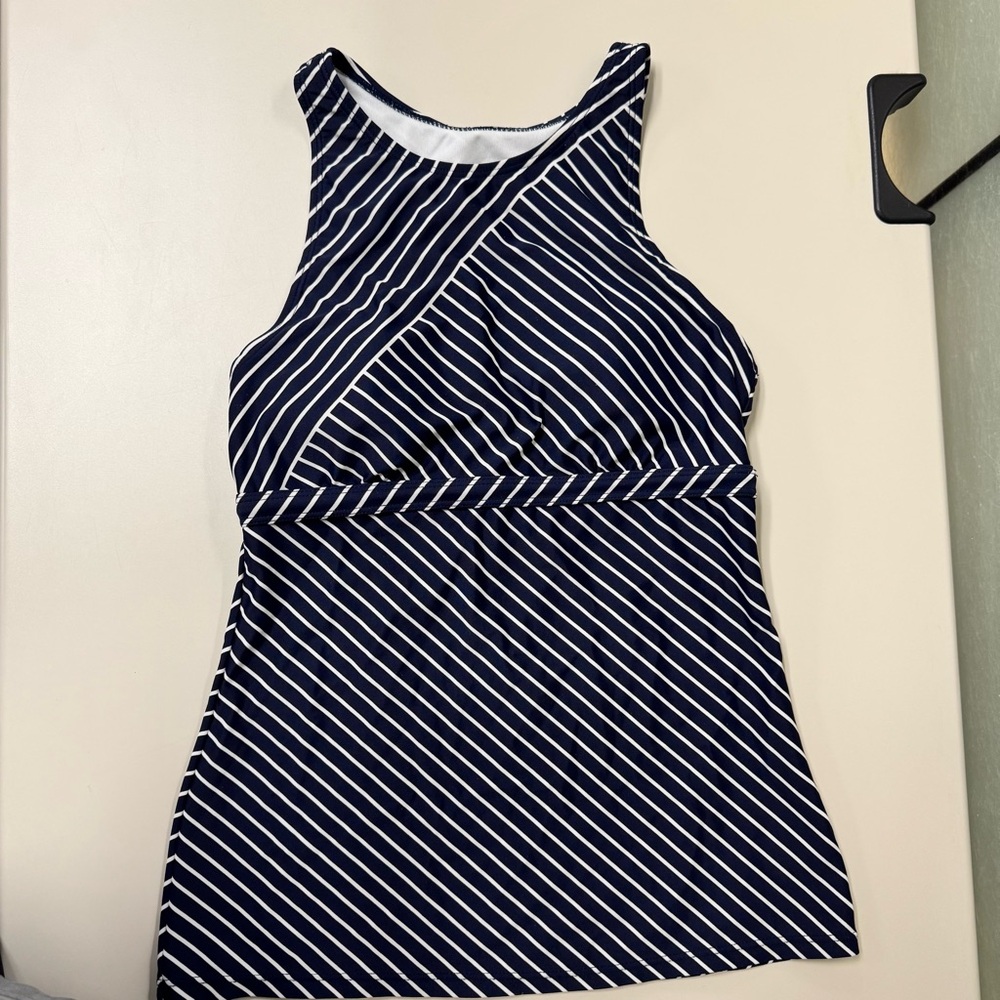 Athleta Navy and White Striped Tankini Top Small
